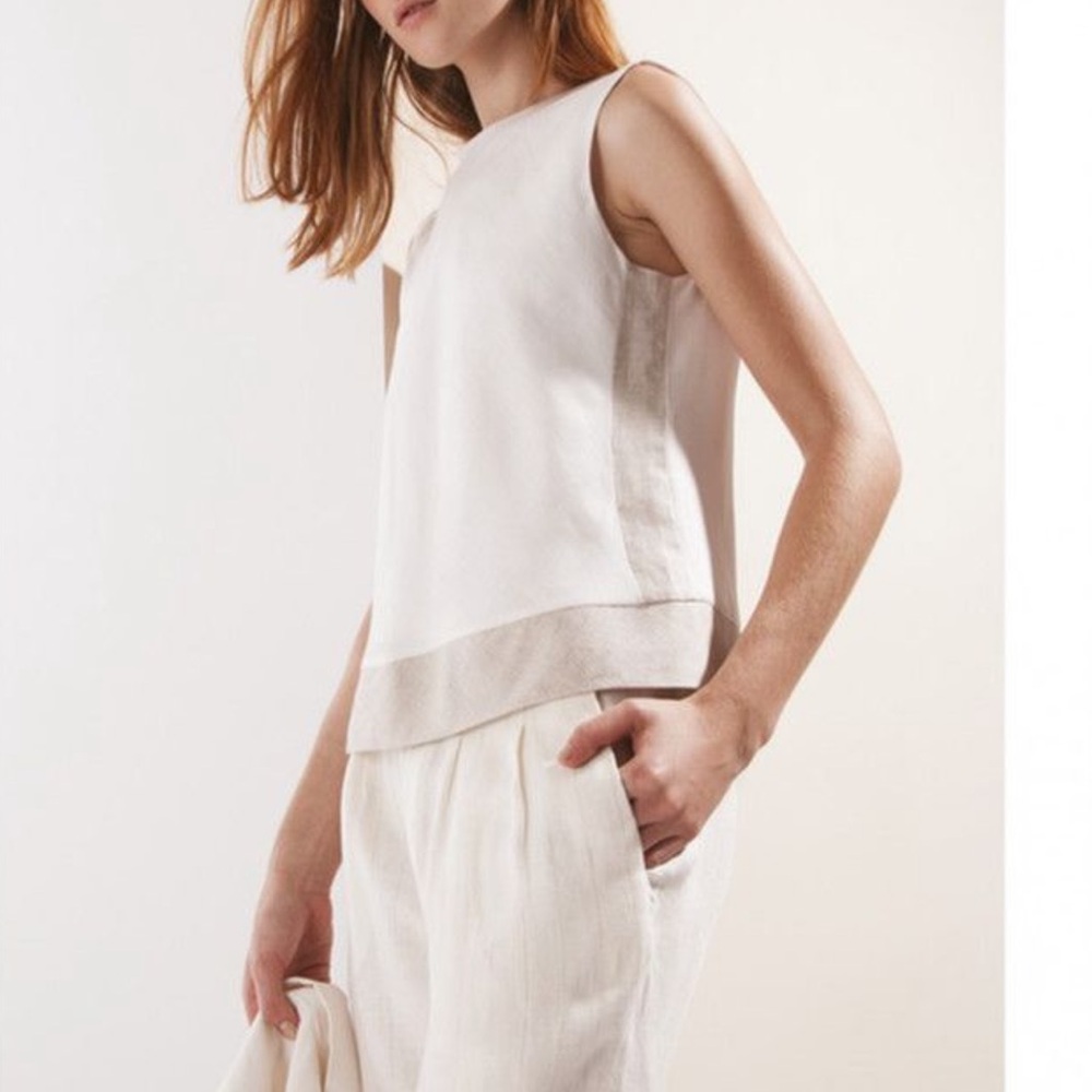 Theory Linen Mowita Tank Cream & Flax Size S